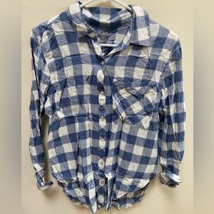 Aerie Flannel Button Down Shirt Blue Metallic; S